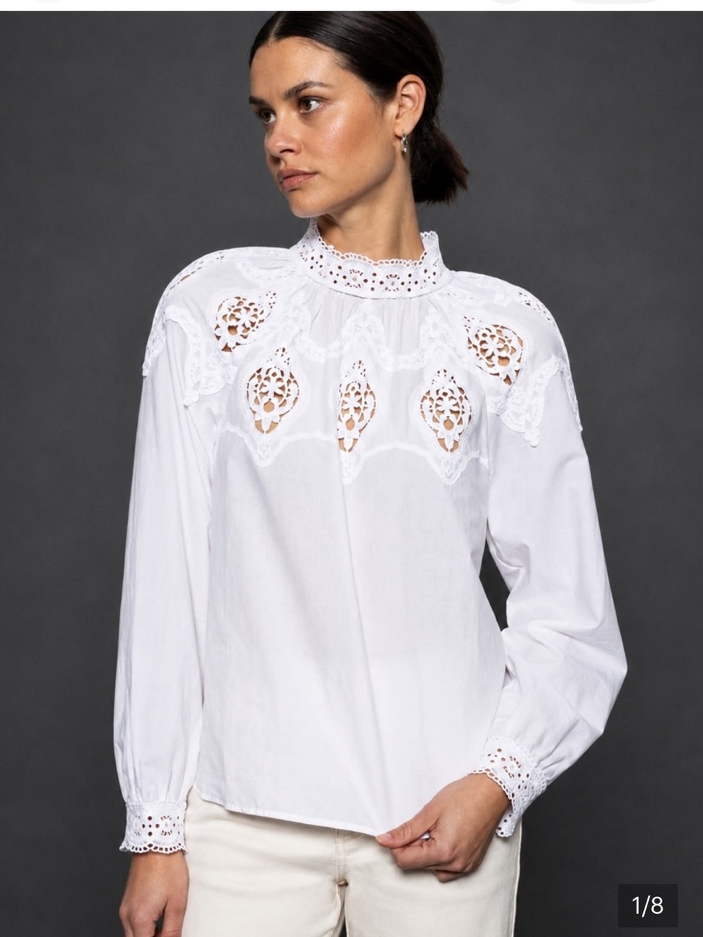 Sanctuary White Lace Cotton Pop Over Blouse S